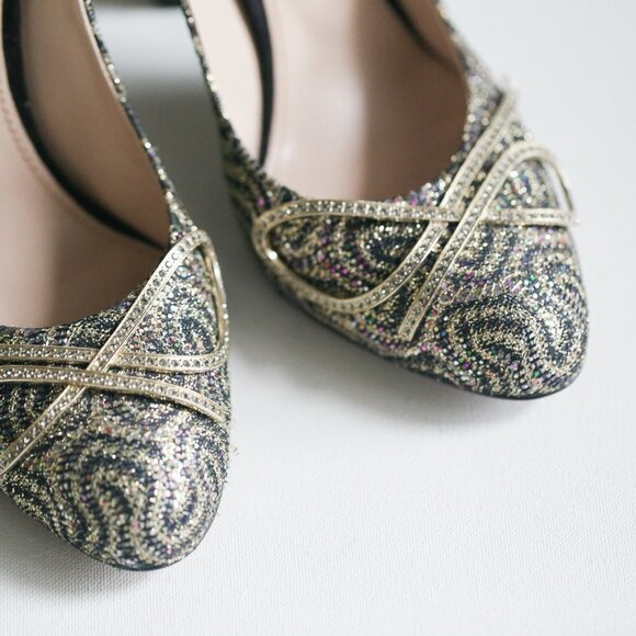 Nina Ricci High-Heel Glitter Black  Suede Pumps - Picture 4 of 12